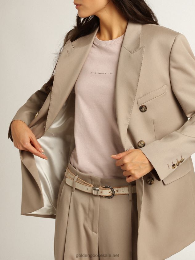 Double-breasted blazer in light beige wool gabardine FN20N915 Women Golden Goose