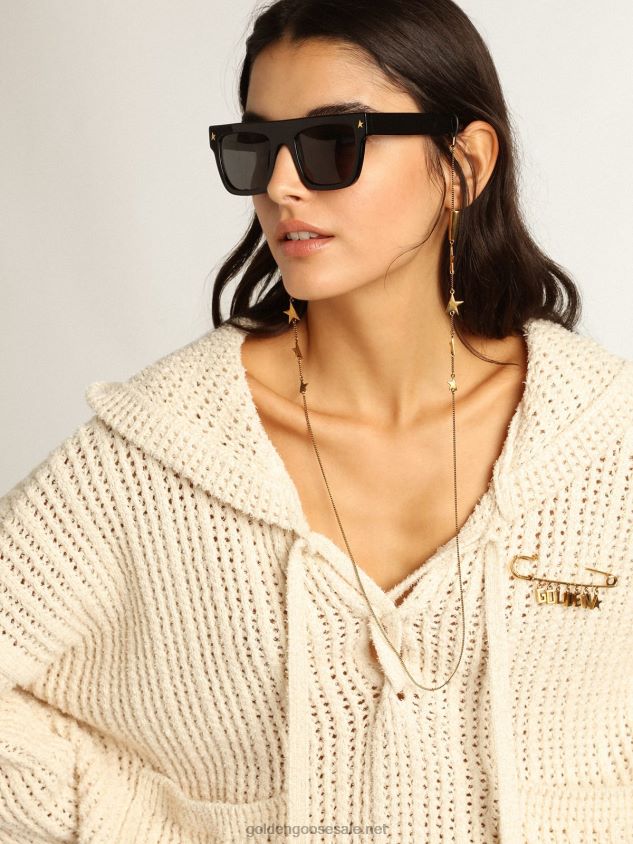 Hooded top in papyrus-colored cotton FN20N1046 Women Golden Goose