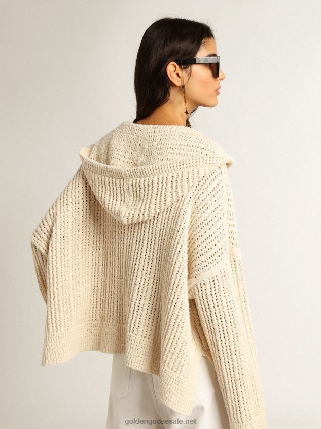 Hooded top in papyrus-colored cotton FN20N1046 Women Golden Goose