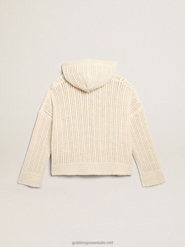 Hooded top in papyrus-colored cotton FN20N1046 Women Golden Goose