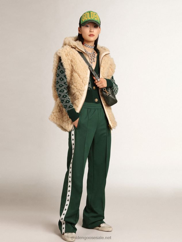 Journey Collection cropped cardigan with green and white jacquard diamond pattern FN20N997 Women Golden Goose