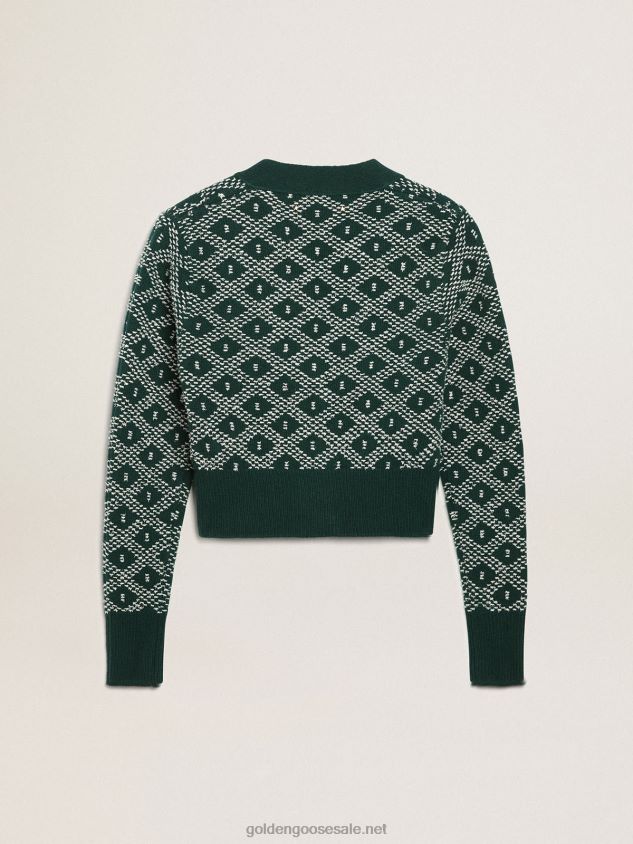 Journey Collection cropped cardigan with green and white jacquard diamond pattern FN20N997 Women Golden Goose