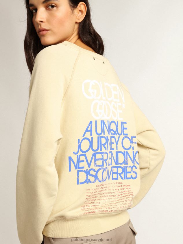 Marzipan-colored sweatshirt with lettering on the back FN20N923 Women Golden Goose
