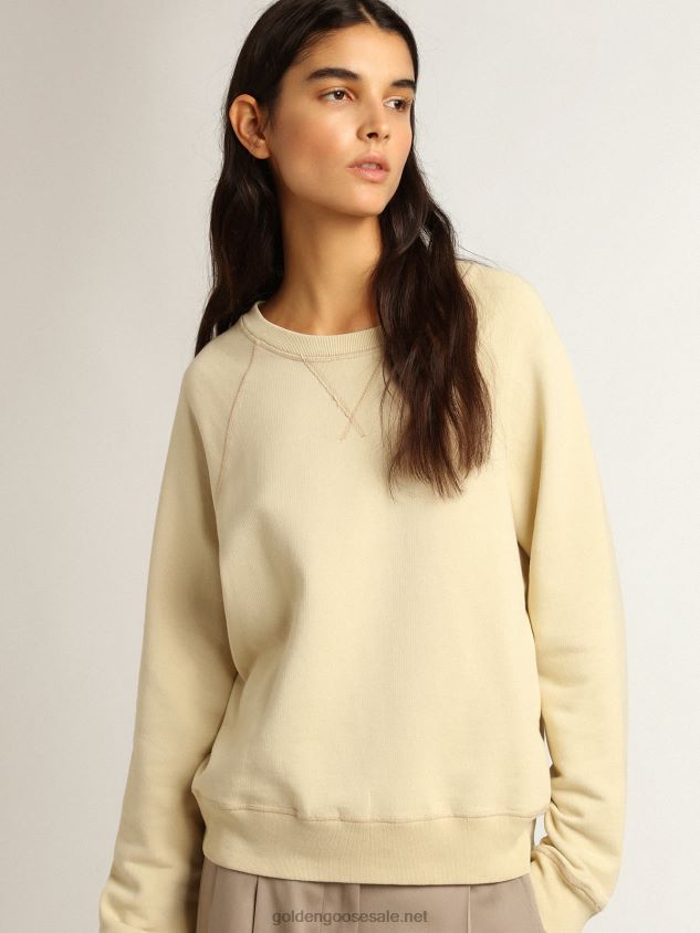 Marzipan-colored sweatshirt with lettering on the back FN20N923 Women Golden Goose