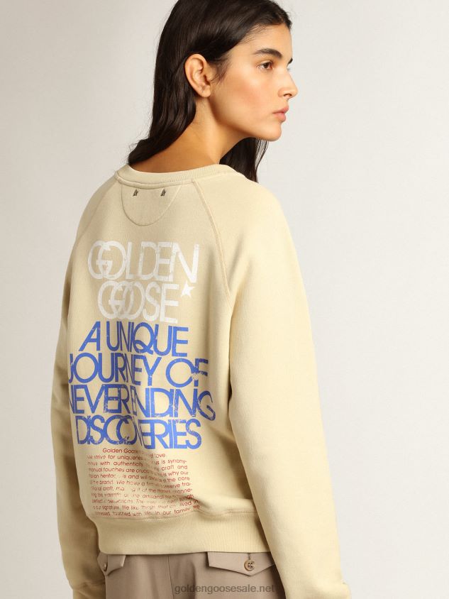 Marzipan-colored sweatshirt with lettering on the back FN20N923 Women Golden Goose
