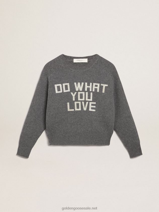 Melange-gray Journey Collection round-neck pullover with glitter lettering FN20N999 Women Golden Goose