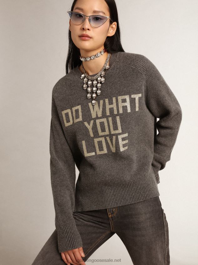 Melange-gray Journey Collection round-neck pullover with glitter lettering FN20N999 Women Golden Goose