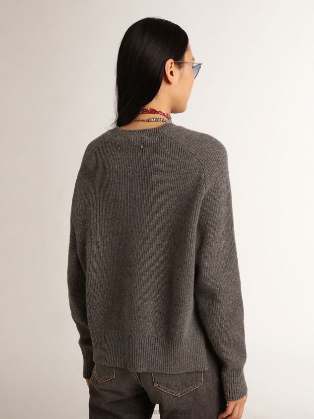 Melange-gray Journey Collection round-neck pullover with glitter lettering FN20N999 Women Golden Goose