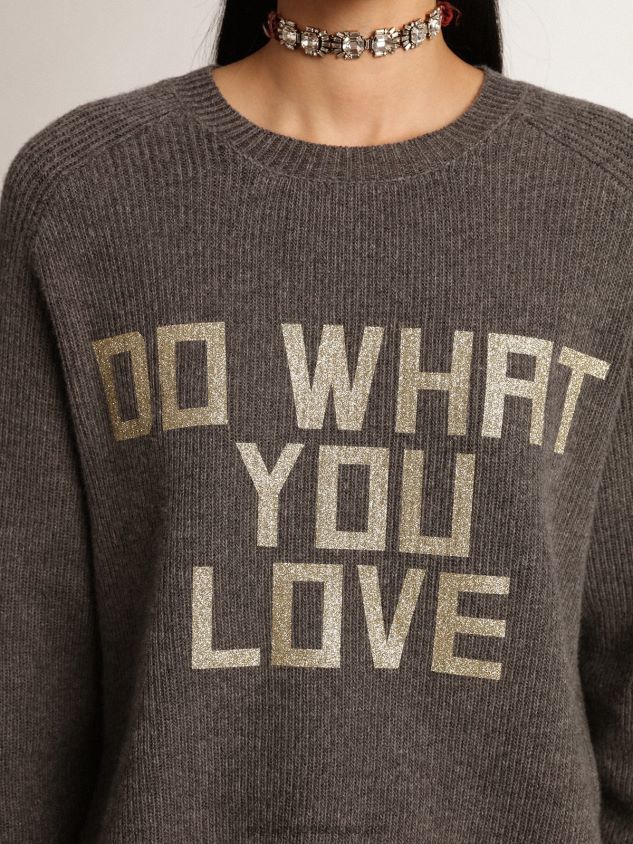 Melange-gray Journey Collection round-neck pullover with glitter lettering FN20N999 Women Golden Goose