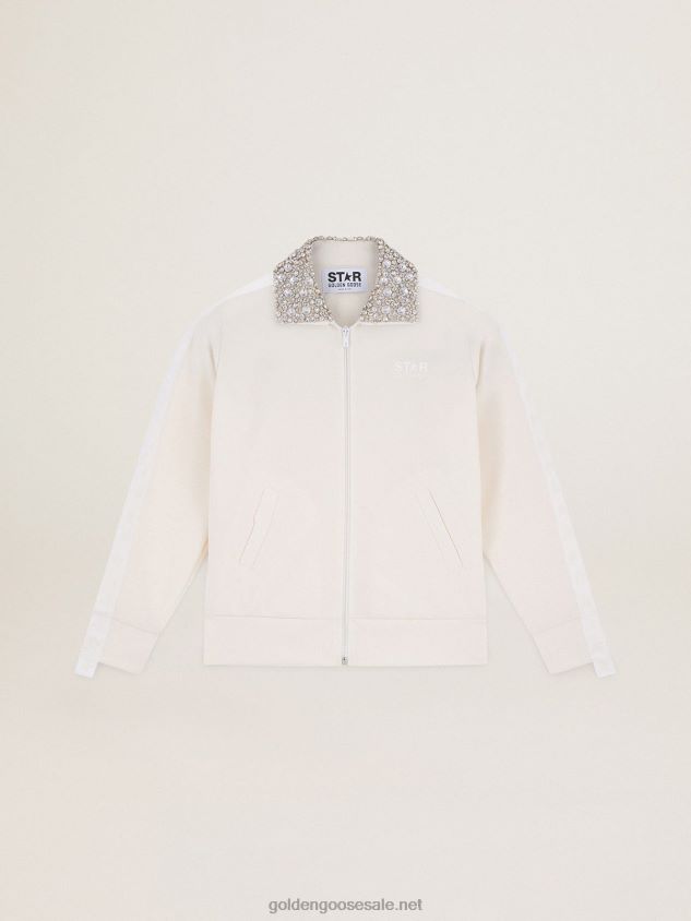 Papyrus white Denise Star Collection zipped sweatshirt with crystal collar FN20N1052 Women Golden Goose
