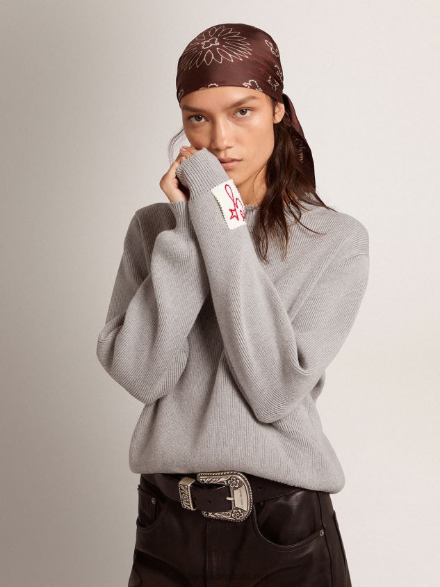 Round-neck sweater in gray cotton with a distressed treatment FN20N928 Women Golden Goose