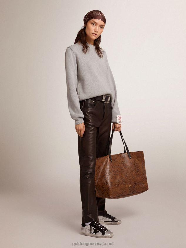 Round-neck sweater in gray cotton with a distressed treatment FN20N928 Women Golden Goose