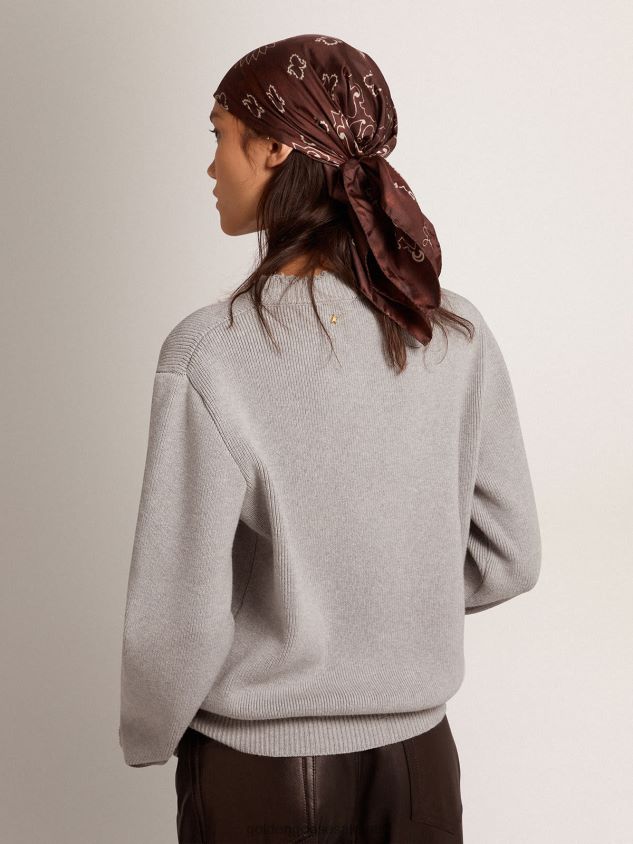 Round-neck sweater in gray cotton with a distressed treatment FN20N928 Women Golden Goose