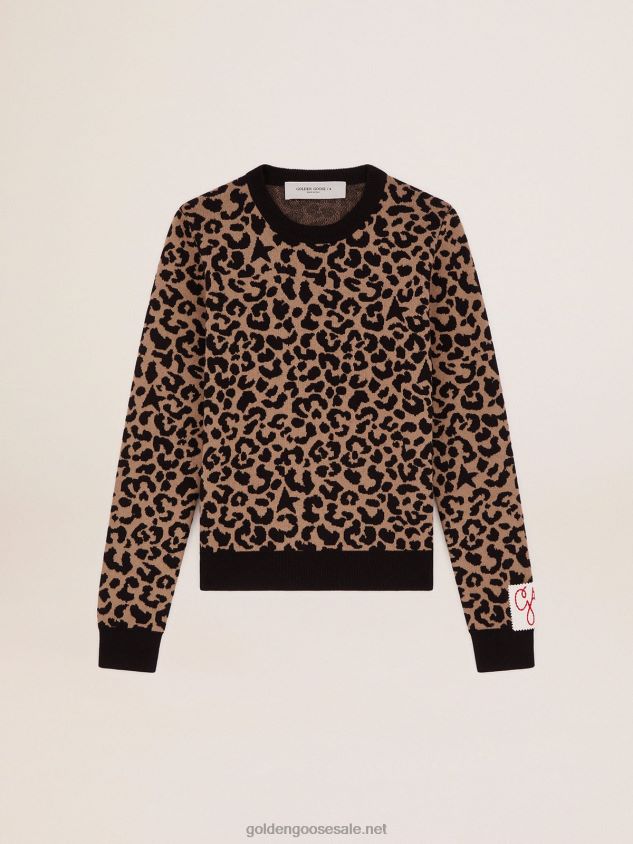 Round-neck sweater in wool with jacquard animal print FN20N1026 Women Golden Goose