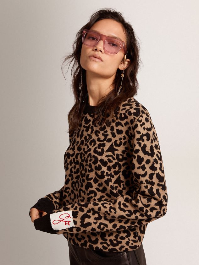 Round-neck sweater in wool with jacquard animal print FN20N1026 Women Golden Goose