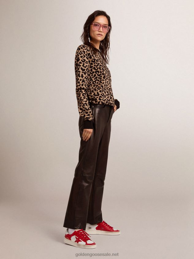 Round-neck sweater in wool with jacquard animal print FN20N1026 Women Golden Goose