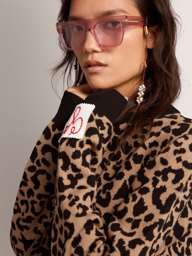 Round-neck sweater in wool with jacquard animal print FN20N1026 Women Golden Goose