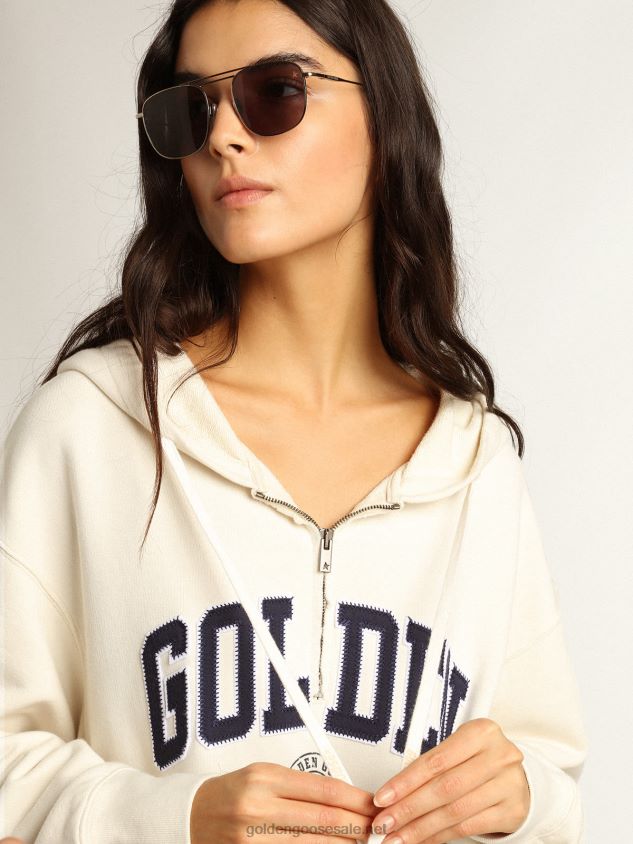 White sweatshirt dress with hood and Golden patch FN20N955 Women