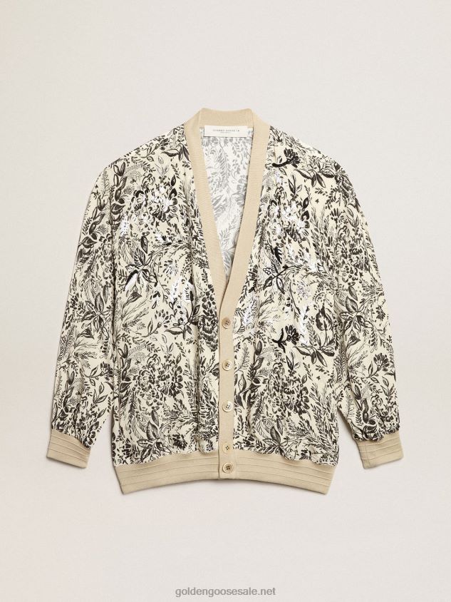 White viscose cardigan with toile de jouy print and embroidery FN20N1047 Women Golden Goose