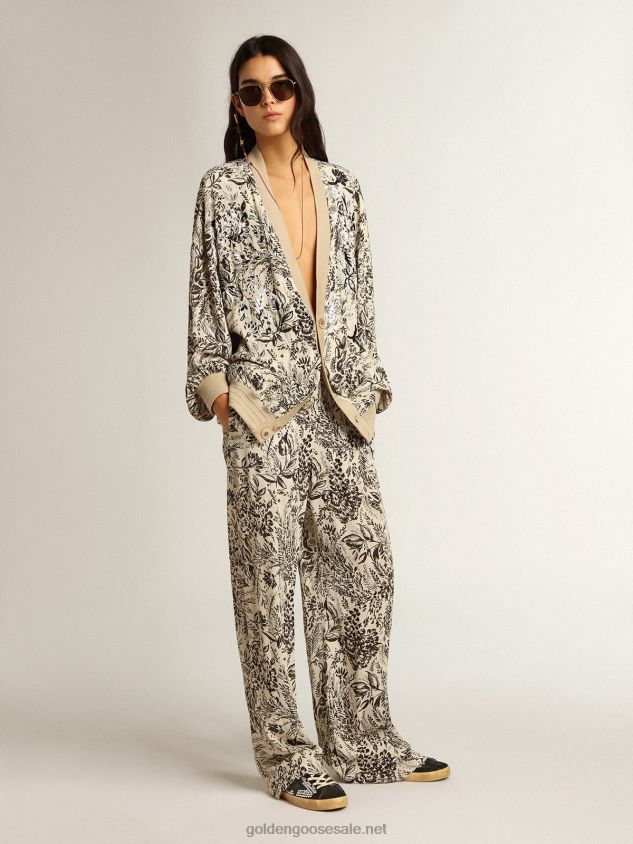 White viscose cardigan with toile de jouy print and embroidery FN20N1047 Women Golden Goose