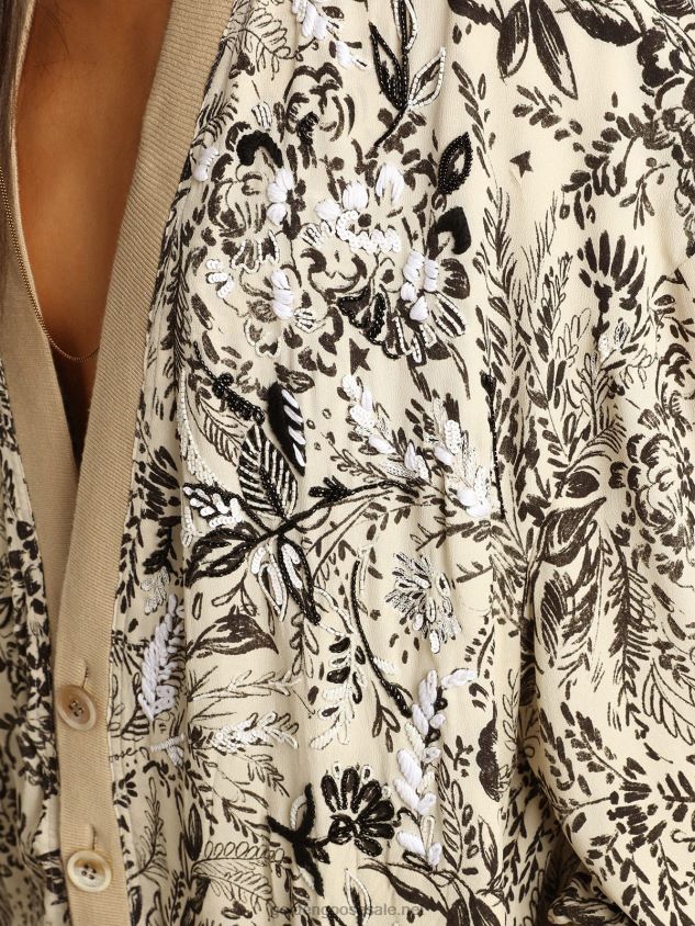 White viscose cardigan with toile de jouy print and embroidery FN20N1047 Women Golden Goose