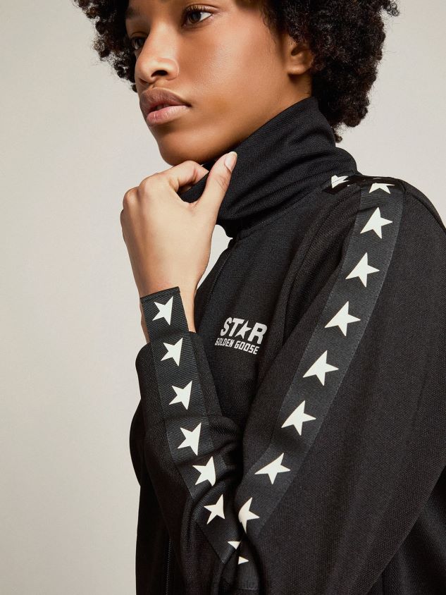 black zipped sweatshirt with contrasting white stars FN20N949 Women Golden Goose