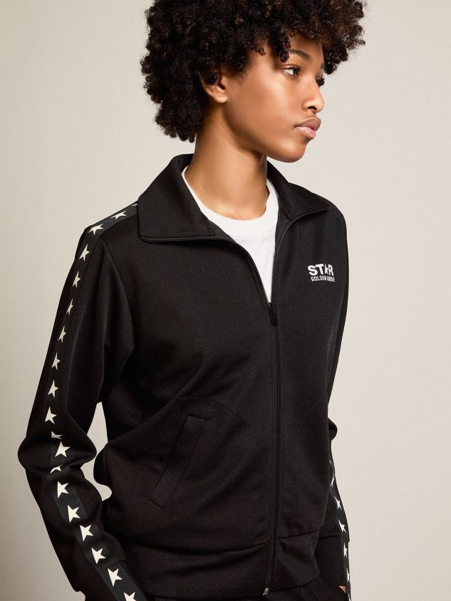 black zipped sweatshirt with contrasting white stars FN20N949 Women Golden Goose