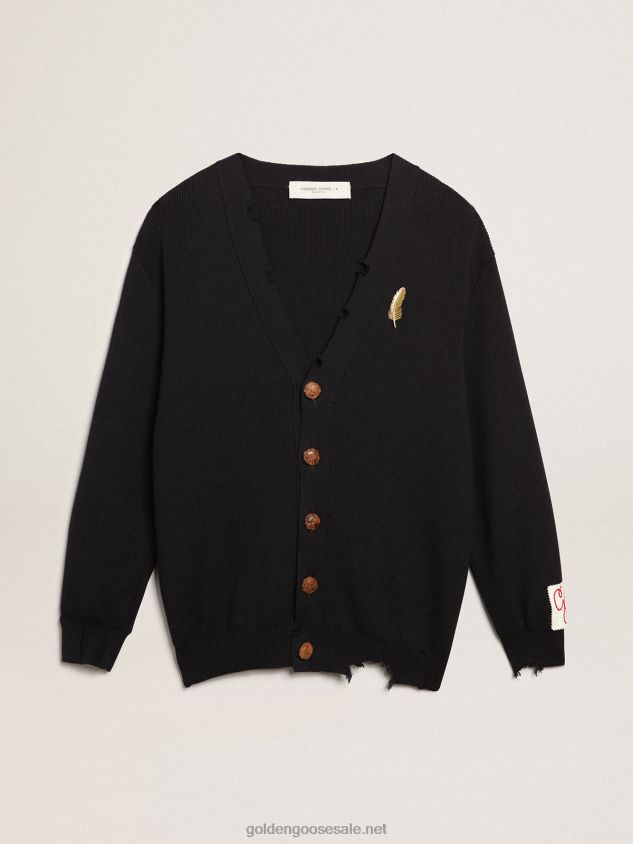 cardigan in distressed dark blue cotton FN20N921 Women Golden Goose