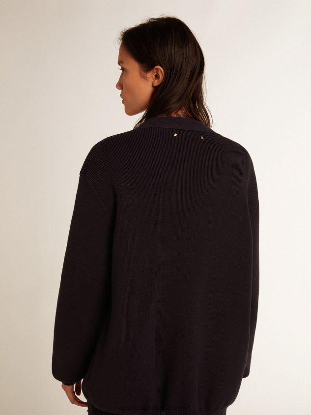 cardigan in distressed dark blue cotton FN20N921 Women Golden Goose