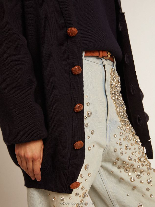 cardigan in distressed dark blue cotton FN20N921 Women Golden Goose