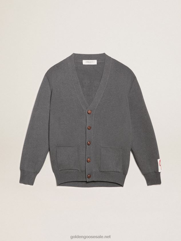cardigan in gray melange cotton with logo on the back FN20N970 Women Golden Goose