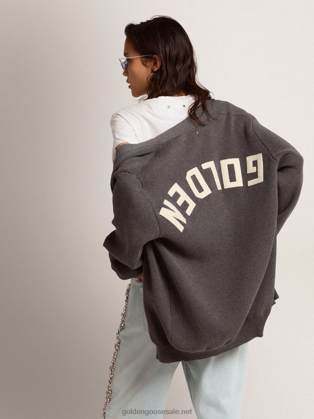 cardigan in gray melange cotton with logo on the back FN20N970 Women Golden Goose