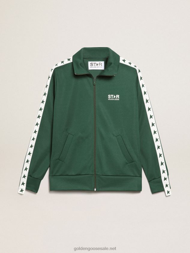 green zipped sweatshirt with white strip and contrasting stars FN20N967 Women Golden Goose