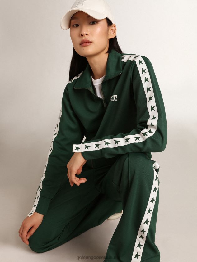 green zipped sweatshirt with white strip and contrasting stars FN20N967 Women Golden Goose
