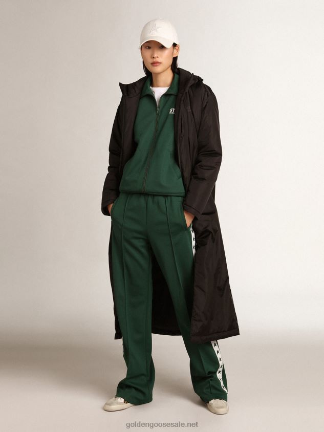 green zipped sweatshirt with white strip and contrasting stars FN20N967 Women Golden Goose