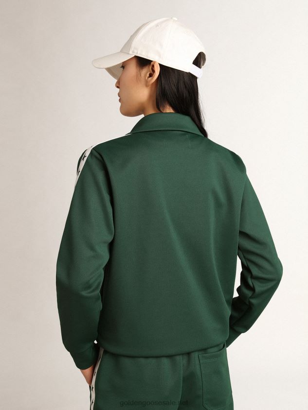 green zipped sweatshirt with white strip and contrasting stars FN20N967 Women Golden Goose