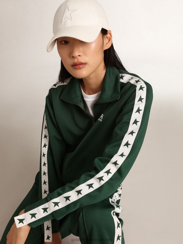 green zipped sweatshirt with white strip and contrasting stars FN20N967 Women Golden Goose