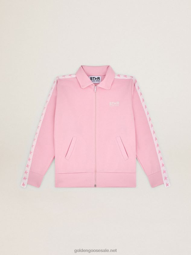 pink zipped sweatshirt with contrasting pink stars FN20N1055 Women Golden Goose