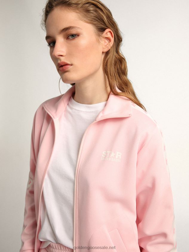 pink zipped sweatshirt with contrasting pink stars FN20N1055 Women Golden Goose