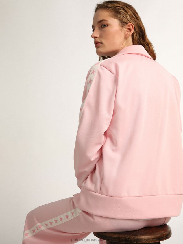 pink zipped sweatshirt with contrasting pink stars FN20N1055 Women Golden Goose