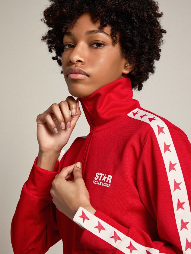 red zipped sweatshirt with contrasting red stars FN20N954 Women Golden Goose
