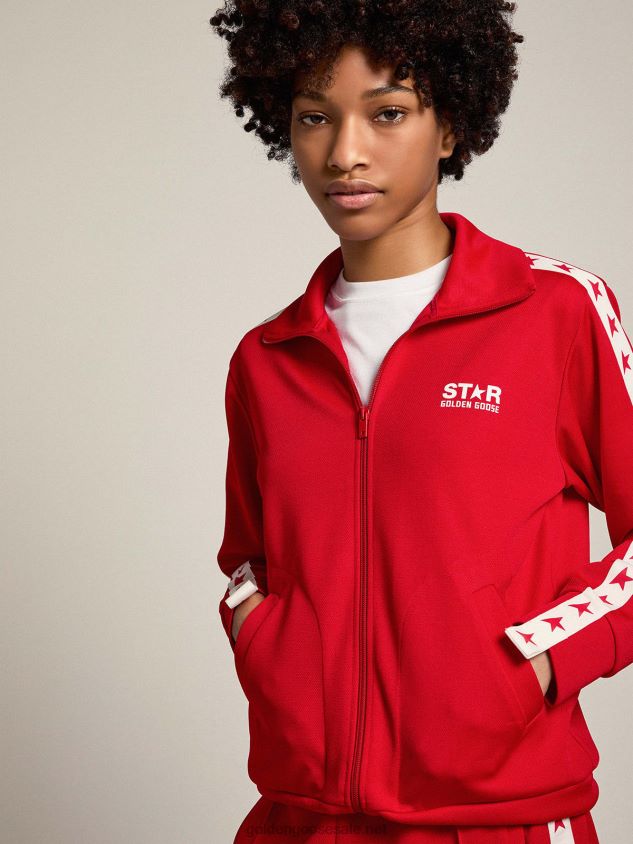 red zipped sweatshirt with contrasting red stars FN20N954 Women Golden Goose