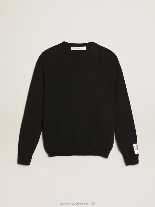 round-neck sweater in dark blue cotton with logo on the back FN20N1056 Women Golden Goose