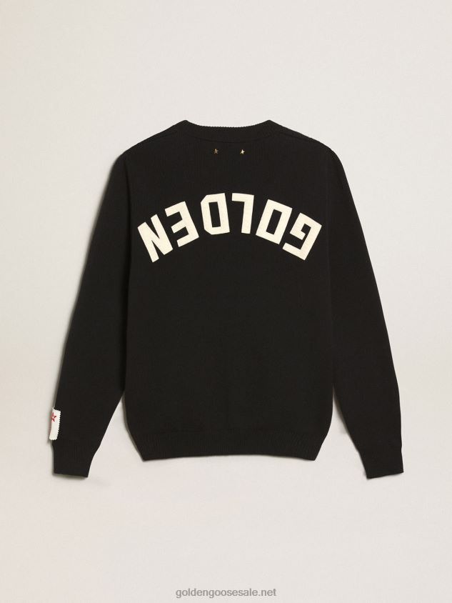 round-neck sweater in dark blue cotton with logo on the back FN20N1056 Women Golden Goose
