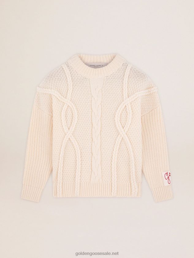 round-neck sweater in wool with braided motif FN20N1029 Women Golden Goose