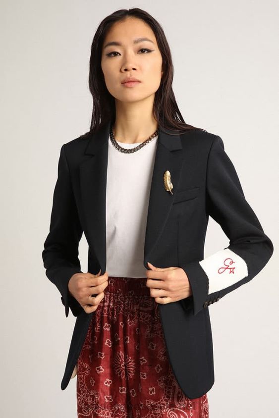 single-breasted blazer in dark blue wool gabardine FN20N1064 Women Golden Goose
