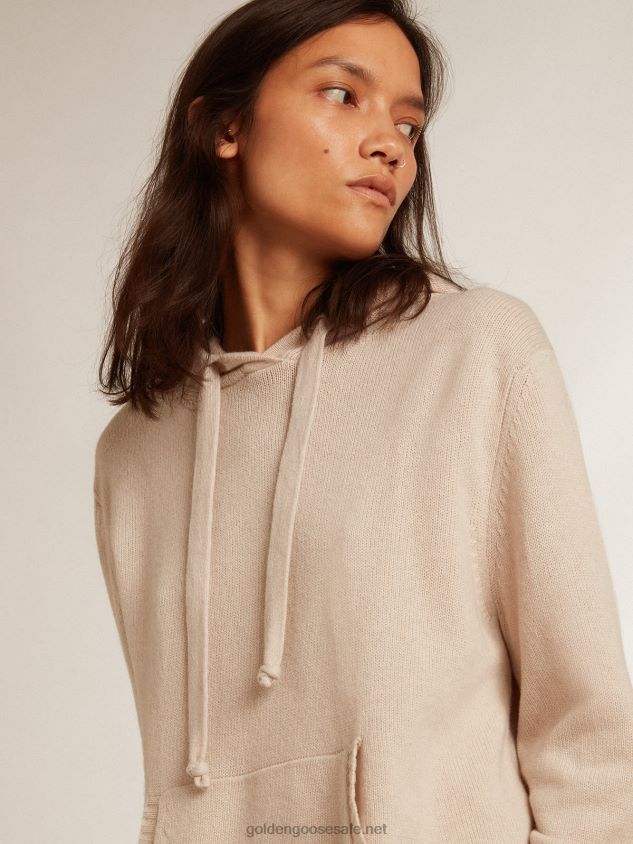 white cashmere blend sweatshirt with hood FN20N983 Women Golden Goose
