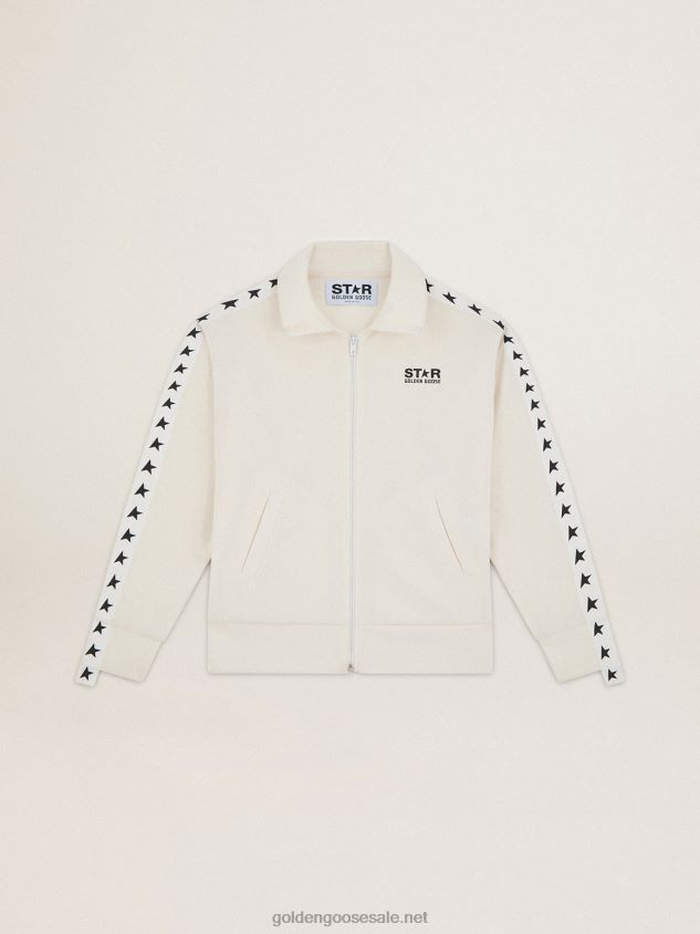 white zipped sweatshirt with white strip and black stars FN20N935 Women Golden Goose