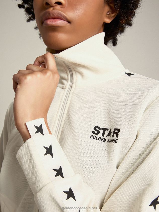 white zipped sweatshirt with white strip and black stars FN20N935 Women Golden Goose