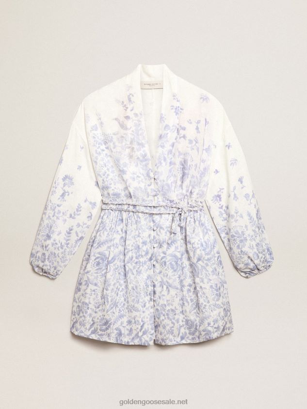 Resort Collection Mini Dress in linen with Mediterranean blue print FN20N1009 Women Golden Goose